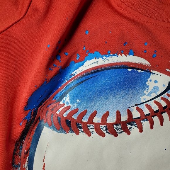 Athletic Works Boys Red Textured Athletic Performance Tee Baseball Graphic - Picture 10 of 11